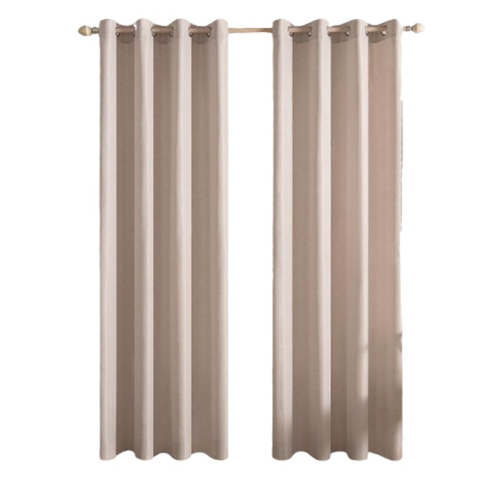 Set 2 Perdele cu Inele Metalice, MIULEE, Opace, Blackout, Termoizolante, perfect pentru Ferestre si Usi Dormitor/ Living, 140 x 260 cm, Bej