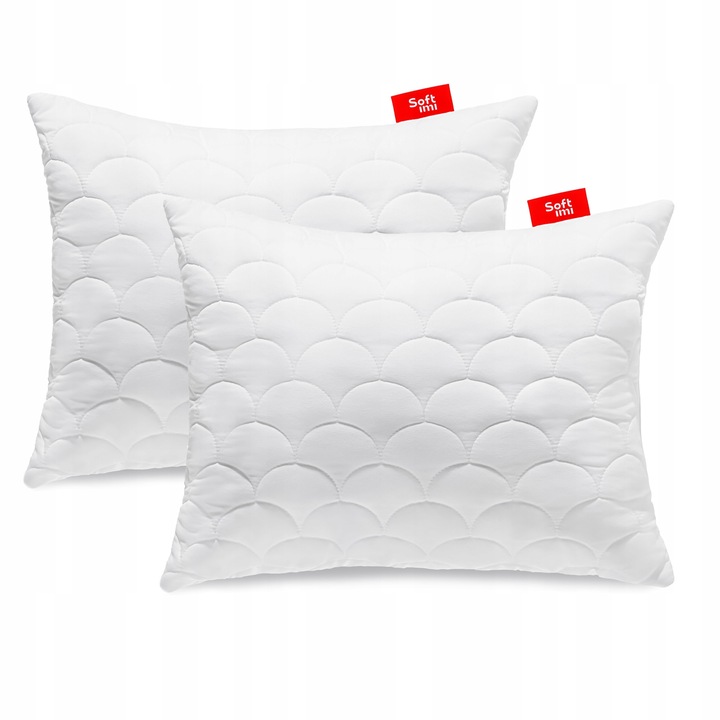 Set de 2 perne antialergice matlasate ideala pentru dormit 2 x 50x60 cm alb, Softimi, groase, cu fermoar, din microfibra, certificat OEKO-TEX, suport confortabil pentru cap si gat, husa detasabila, lavabila la 60°C