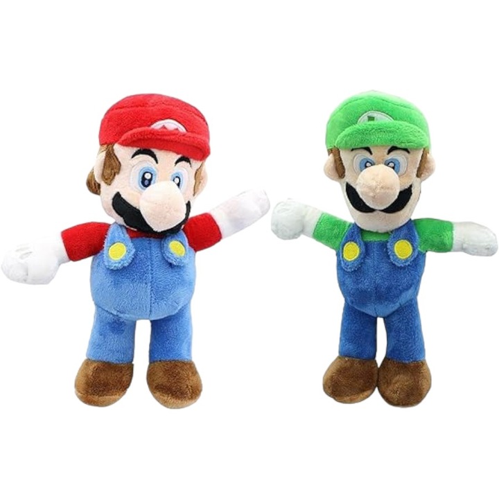 Set 2 jucarii Super Mario, Figurine plus, Mario si Luigi, 30cm, Multicolor