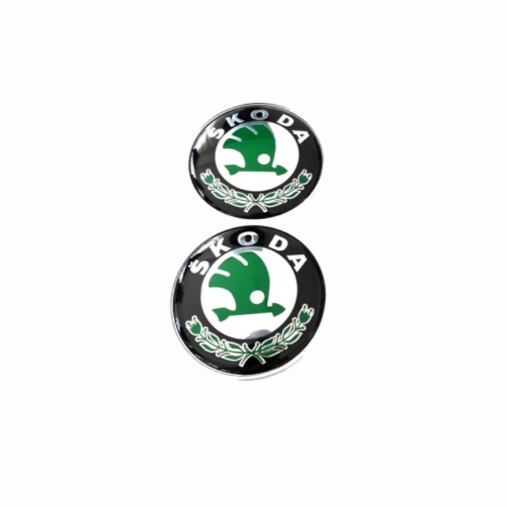 2db kerékburkolat készlet, 60mm Skoda, fekete/zöld, alumínium felnihez