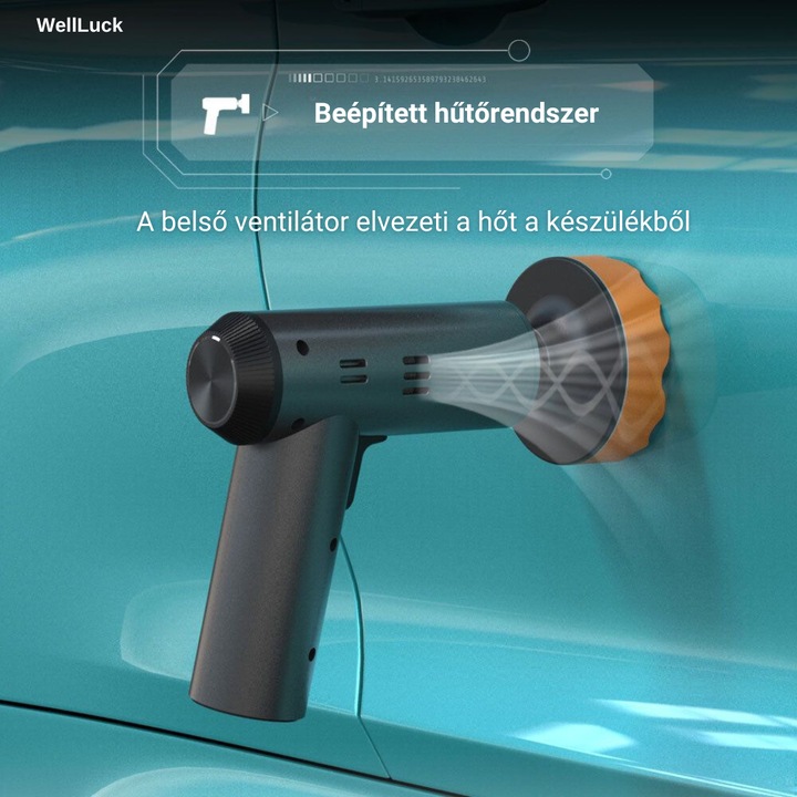 WellLuck autófényező, kettős működésű, szürke, léghűtő rendszer, 2000 ford./perc nagy sebesség, 8V2000 mAh, kopásálló anyag, USB töltőport