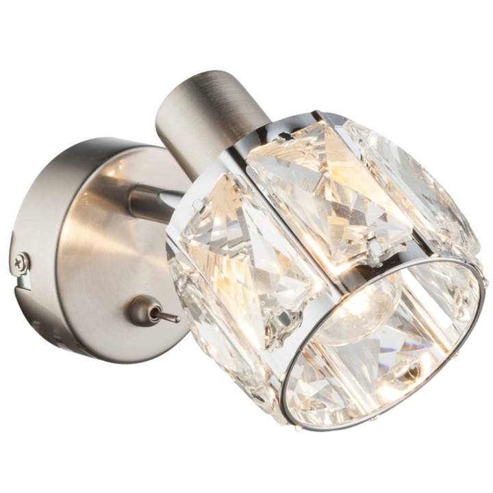 Лампа Крис, 1 х E14, матов никел, стъклени декорации, прозрачна, класическа