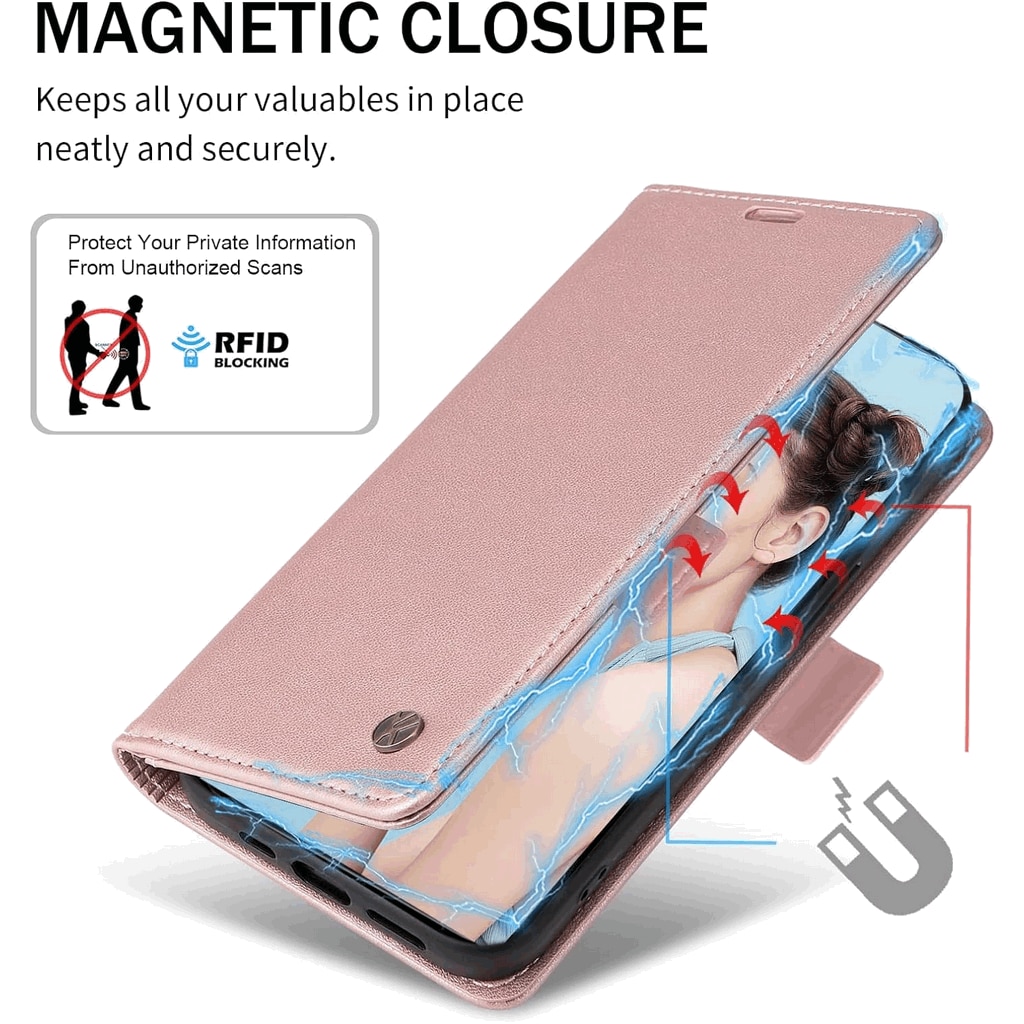 Husa Flip din Piele Ecologica pentru Samsung Galaxy S23 Ultra, Inchidere Magnetica, Tip Carte, Suport Card, Protectie Completa, rose/gold, H9IE5