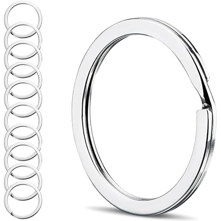 10 db-os kulcstartó készlet, rozsdamentes acél, 1 hüvelyk, ezüst