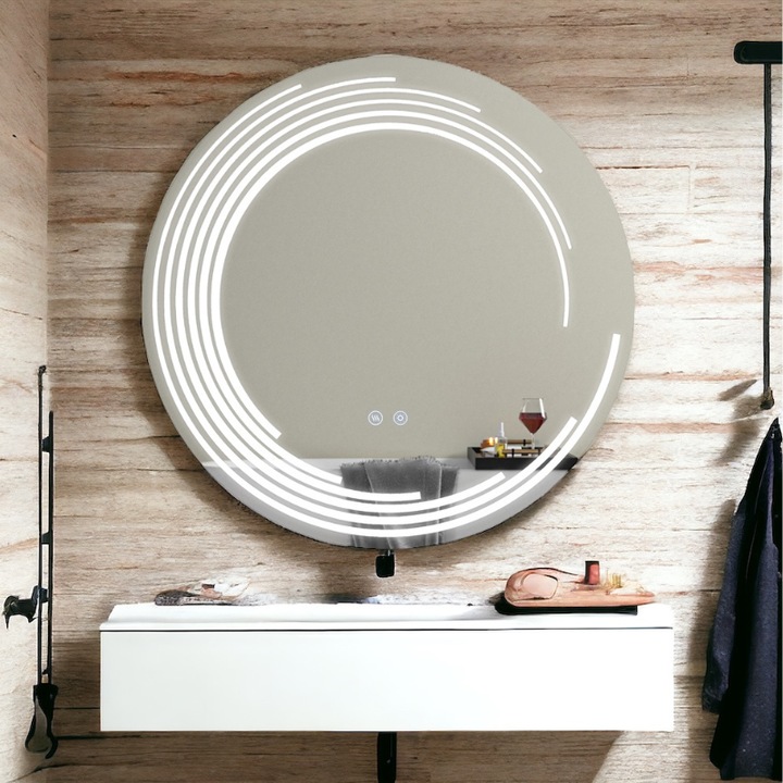 Oglinda Baie Premium, Iluminare LED cu Touch, Design, Sistem Dezaburire Rotunda 70x70 cm