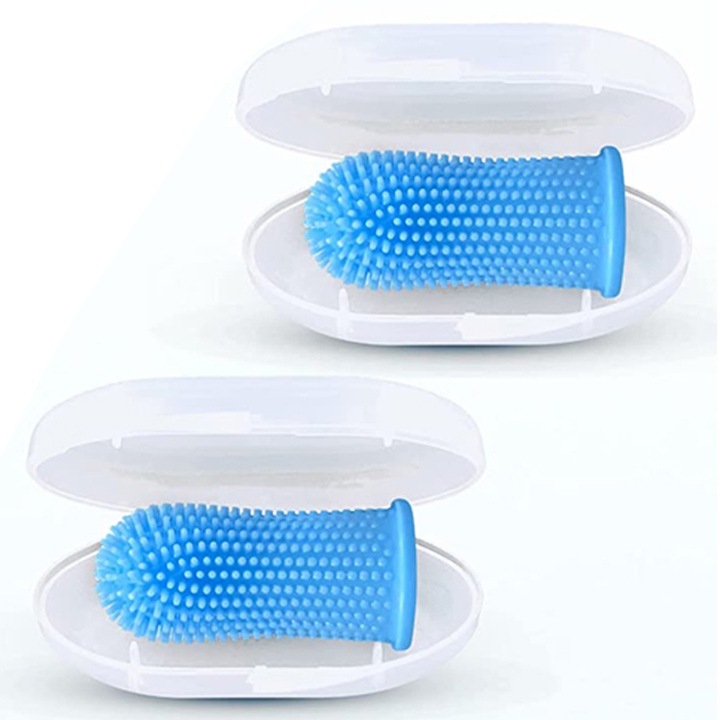 Set 2 periute de dinti pentru caini, silicon, albastru, 5.08x2.03cm