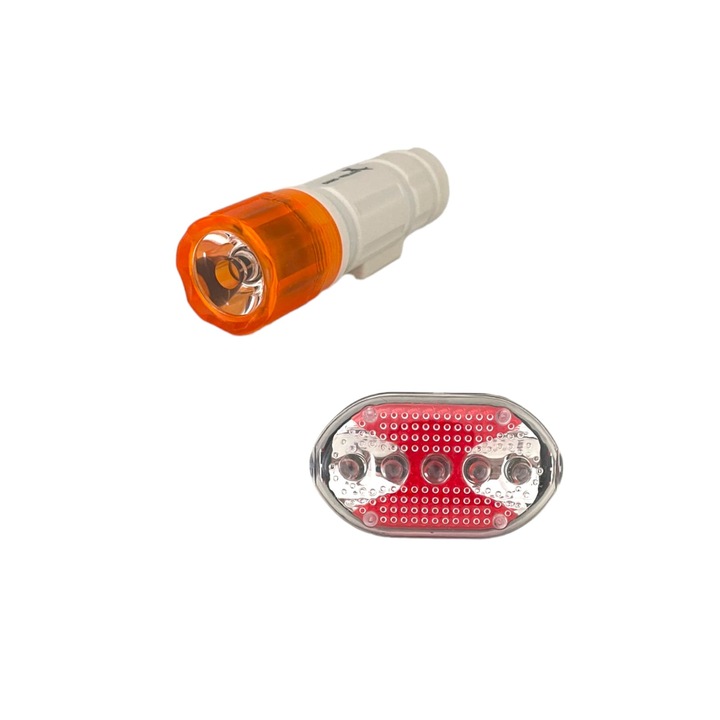 Set far si stop bicicleta LED, waterproof, pe baterii, AVI-1718 Alb