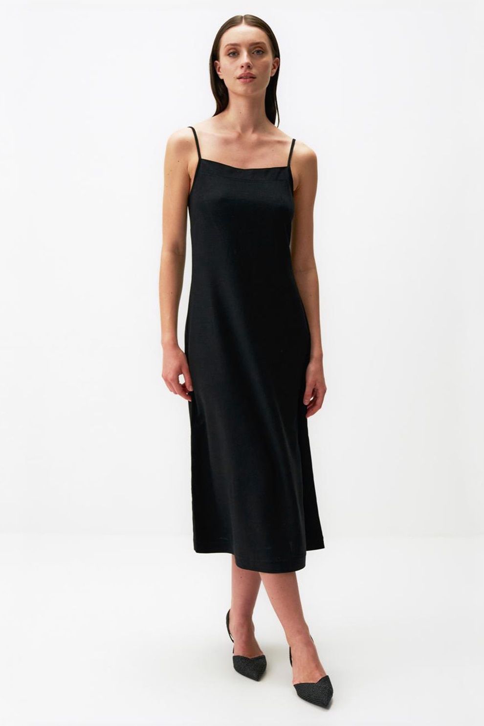 JIMMY KEY, Rochie midi din amestec de in, Negru, L