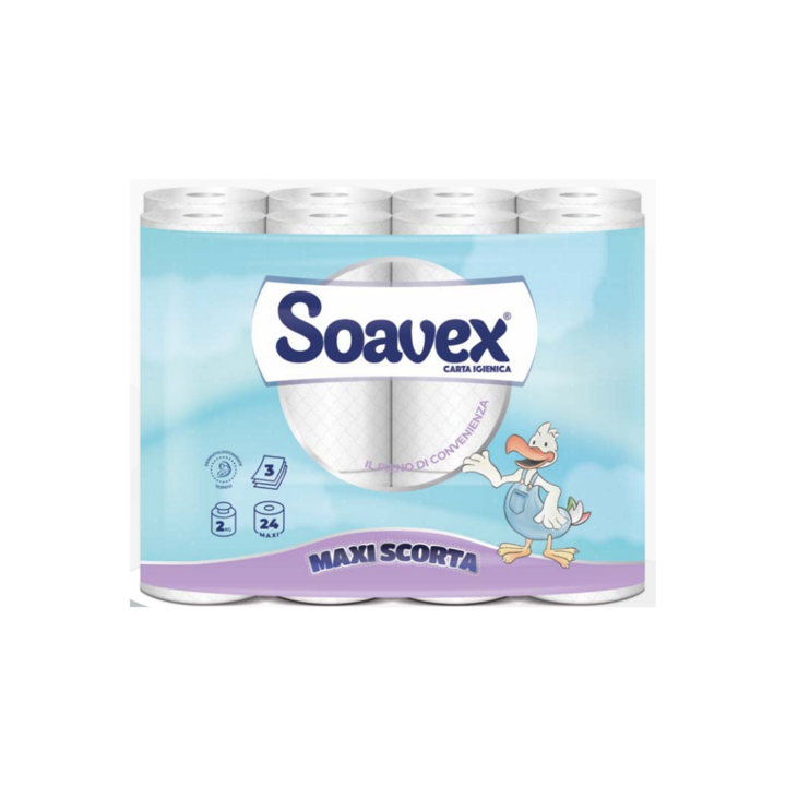 Toalettpapír 3 rétegű kistekercses 100% cellulóz 162 lap/tekercs 24 tekercs/csomag Soavex Maxi Scorta_Paperdi