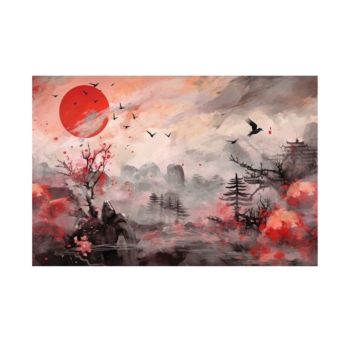 Tablou Abstract, Peisajul Rosu, MDF, 90x60 cm