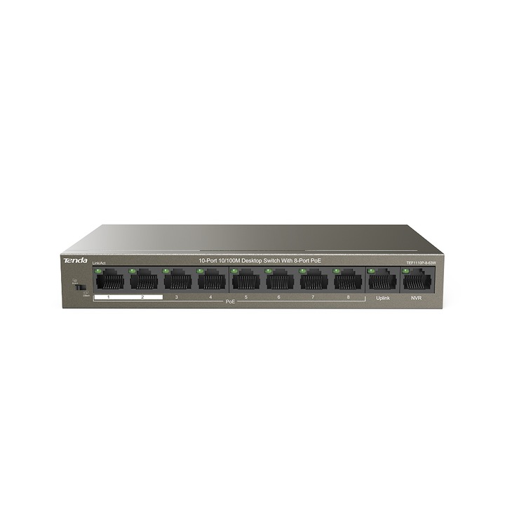 Tenda TEF1110P-8-63W 10 portos 10/100M asztali switch 8 portos PoE-vel, Fekete