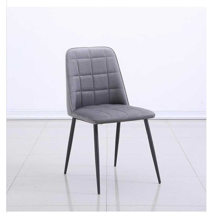 Hepihome Bársony szürke szék, Fekete fém láb, 85cm x 53cm