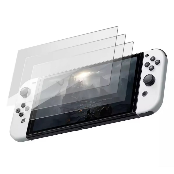 2 db védőfólia készlet, Biztonsági üveg, Nintendo Switch OLED-hez, 2,5D, 0,26 mm