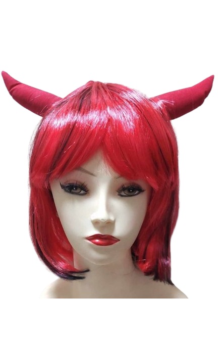 Peruca Cleopatra, scurta, corn de diavol, rosu-negru