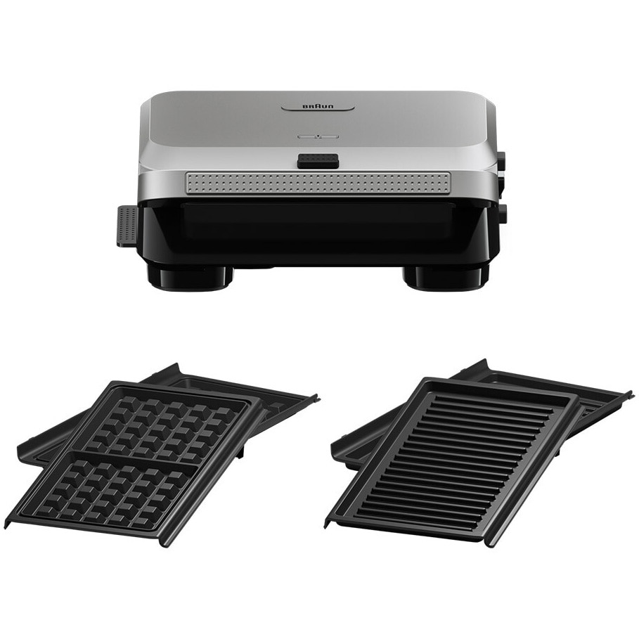 Sandwich-maker BRAUN SM5006, 800W, 2 seturi placi detasabile, invelis antiaderent premium, tava colectare grasime, argintiu-negru