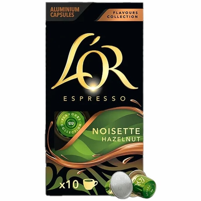 Cafea capsule, L'OR Espresso Hazelnut, 10 bauturi x 40 ml, 10 capsule compatibile cu Nespresso Original, 52 g