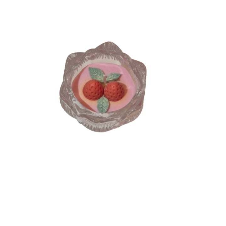 Kézzel készített gyertya viasz eperrel, rózsaszín szárral, szója viasszal és üveggel, 5 cm