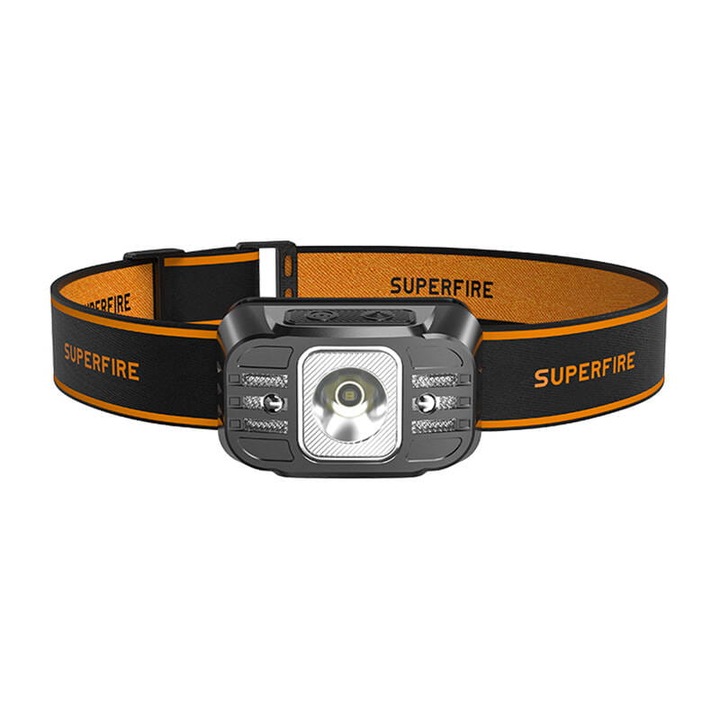Челник HL75-S, Superfire, ABS, 350lm, IP44, 62x38x36mm, черен/оранжев