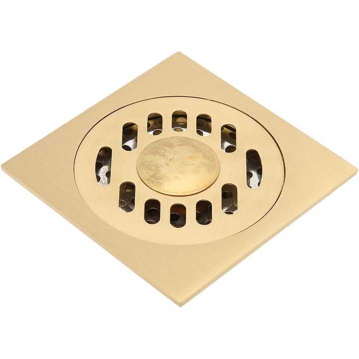Sifon de podea, 10x10cm, Alama, Auriu