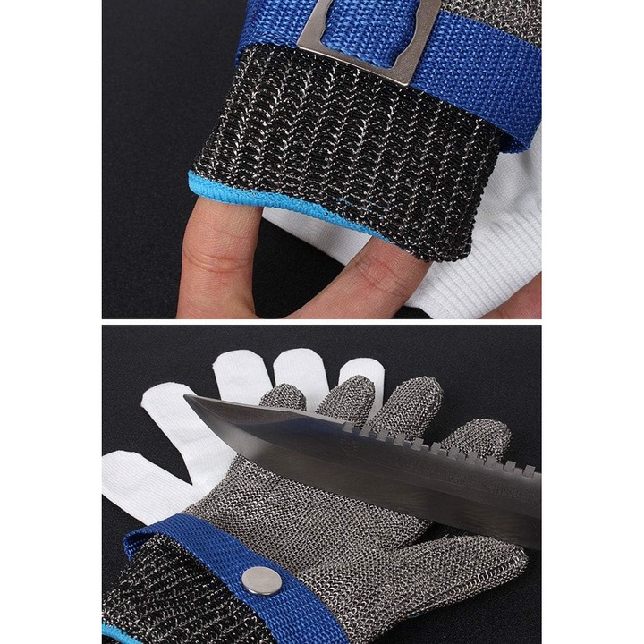 Manusi protectie QttvbTna, polietilena si inox, rezistenta taietura nivel 5, ajustabile, unisex, XS