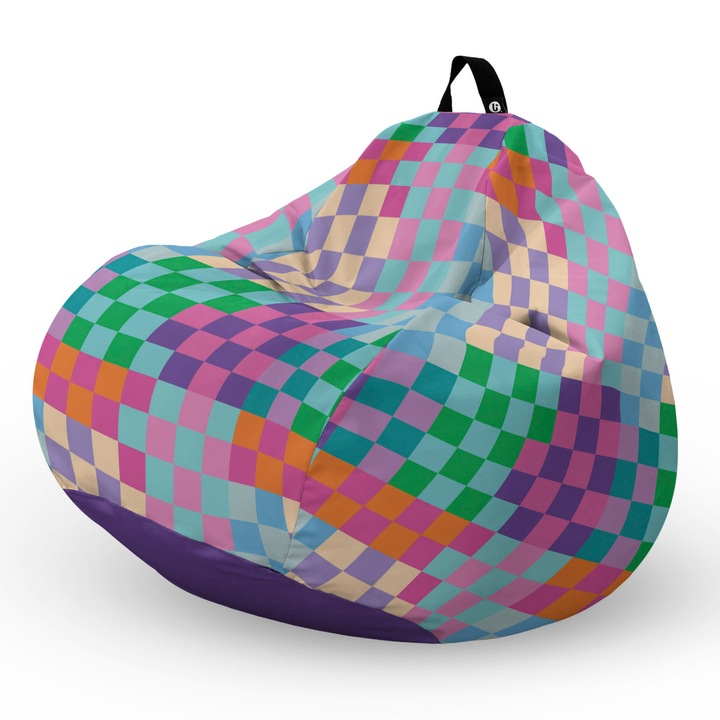 Fotel Updeco Pouf Babzsákfotel, Körte L típus, vízálló, szobai/szabadtéri, belső táska, fogantyúval, 90 x 80 x 60 см, Négyzetek