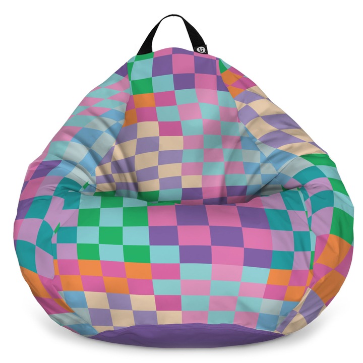 Fotoliu Updeco Puf Bean Bag tip para XL, impermeabil, indoor/outdoor, sac interior, cu maner, 90 x 90 x 60 cm, squares