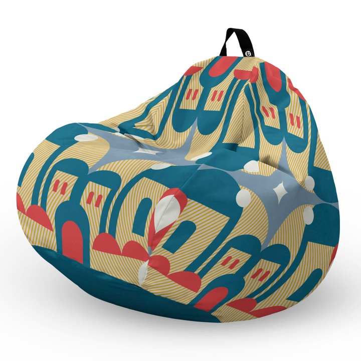 Fotel Updeco Pouf Babzsákfotel, Körte L típus, vízálló, szobai/szabadtéri, belső táska, fogantyúval, 90 x 80 x 60 см, Blue Arch