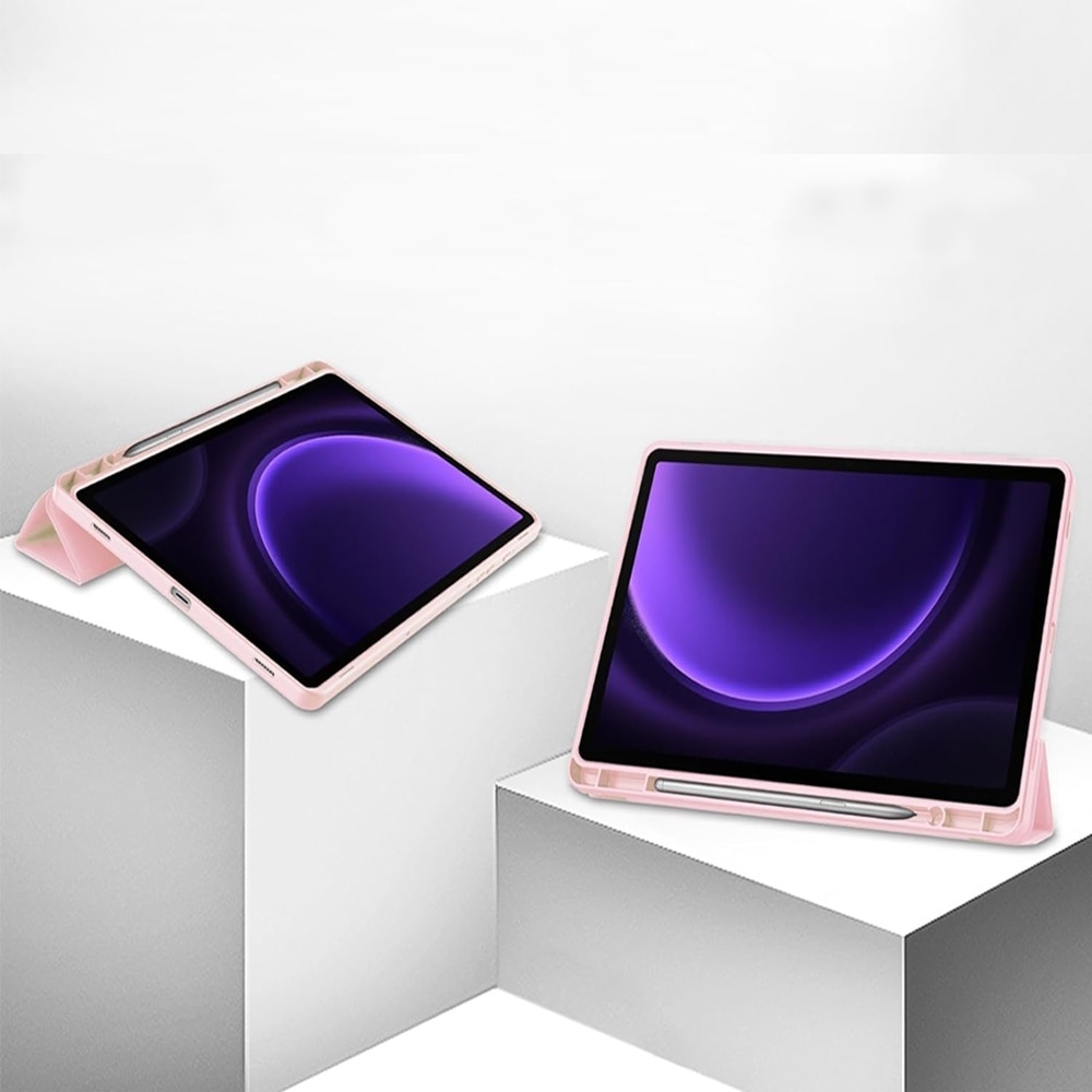 Husa compatibila cu Samsung Galaxy Tab S9 FE Plus, 12.4 inchi, Tip carte, Comando Smart Protect, Protectie completa, Functie Wake & Sleep, Configurare Tip Stand, Roz