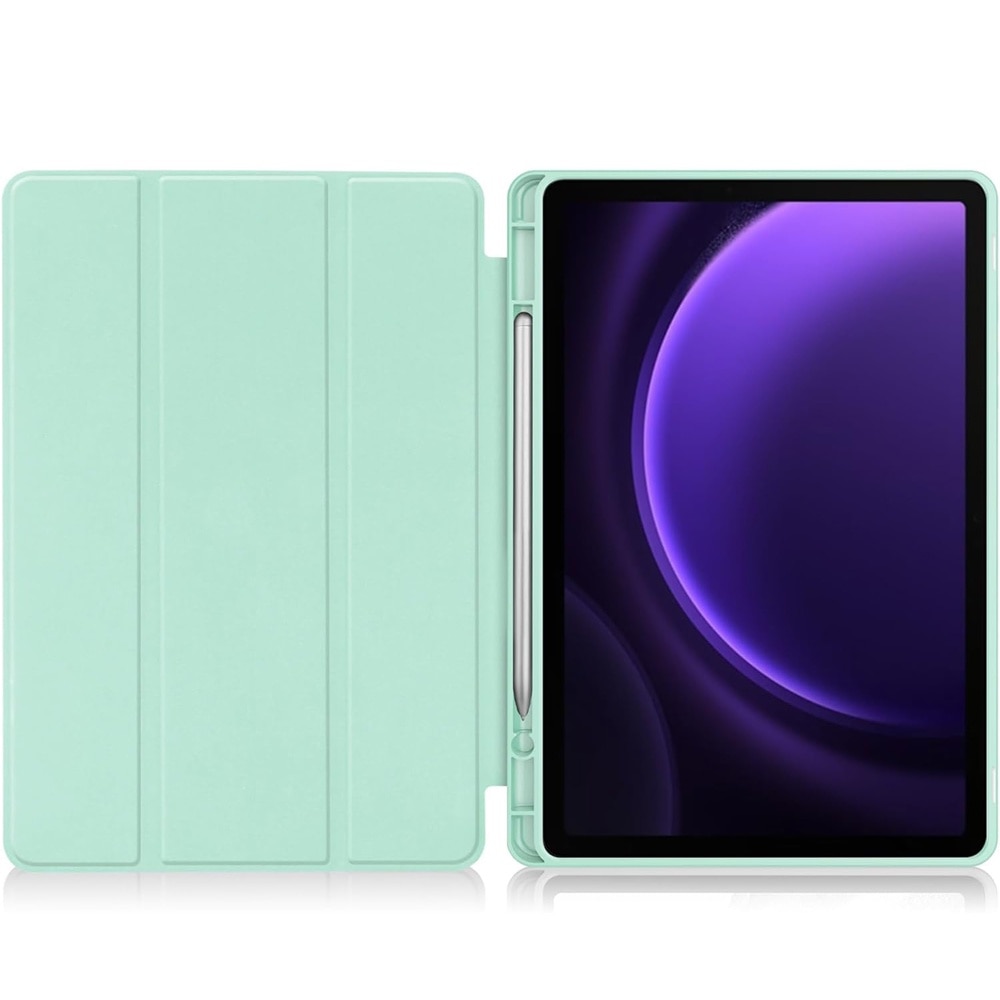 Husa compatibila cu Samsung Galaxy Tab S9 FE Plus, 12.4 inchi, Tip carte, Comando Tab Protect, Protectie completa, Functie Stand, Verde Deschis