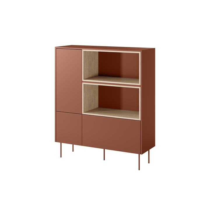 Comoda, Bogart, Desin, Inalta, Cu Locasuri, Sertar, Picioare Metalice, 120x140x40 cm, PAL/HDF, Maroon
