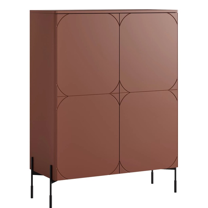 Comoda, Bogart, Sonatia, Dulap Cu Doua Usi, Doua Sertare Ascunse, Picioare Metalice, 124x140x45 cm, MDF/HDF, Visiniu