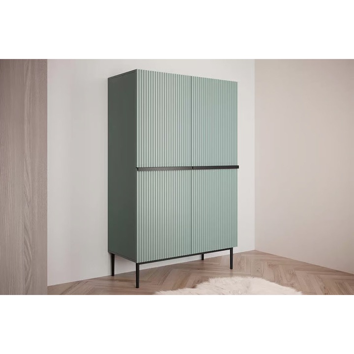 Komód, Bogart, Nicole, Kétajtós szekrény, Fém lábak, 100x160x45 cm, MDF/HDF, Világos zöld