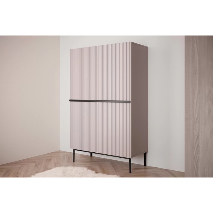 Komód, Bogart, Nicole, Kétajtós szekrény, Fém lábak, 100x160x45 cm, MDF/HDF, Púderrózsaszín
