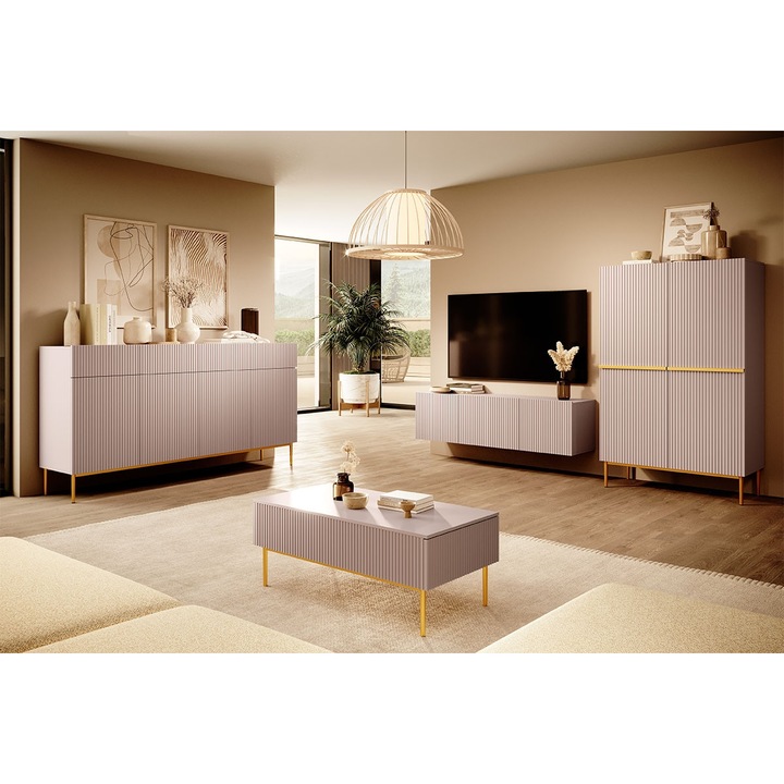 Comoda, Bogart, Nicole, Dulap Cu Doua Usi, Picioare Metalice, 100x160x45 cm, MDF/HDF, Roz pudrat