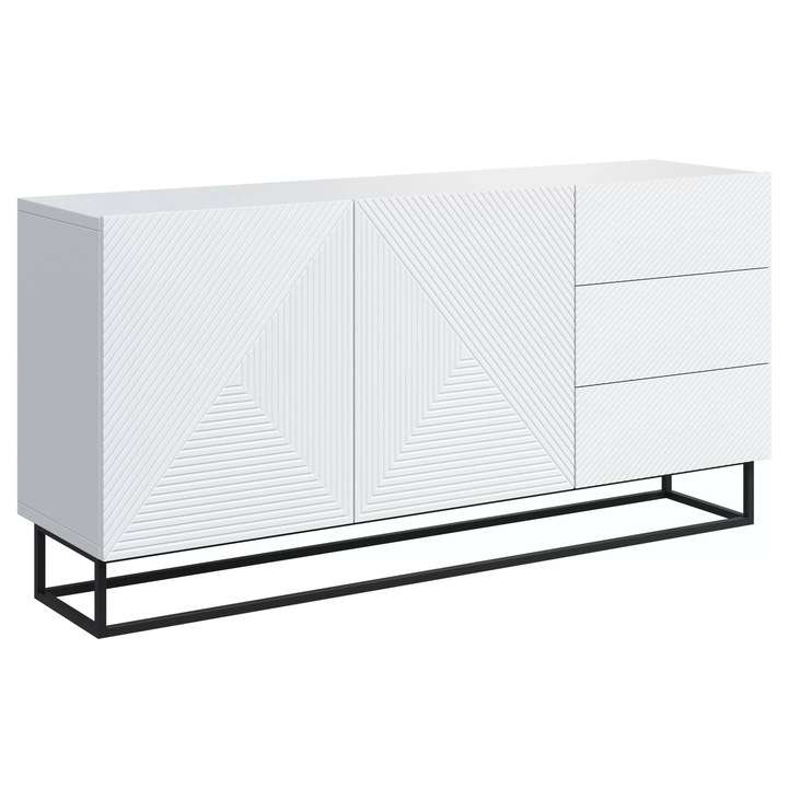 Comoda, Bogart, Asha, Cu Sertare, Cu Front Metalic, 167x81x43 cm, PAL/MDF/HDF, Alb mat