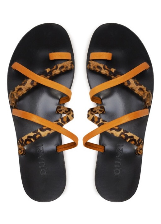 Női flip-flop papucsok, klumpa, papucs QUAZI, 206540904, Természetes bőr/Természetes szőrme, Narancssárga/Barna