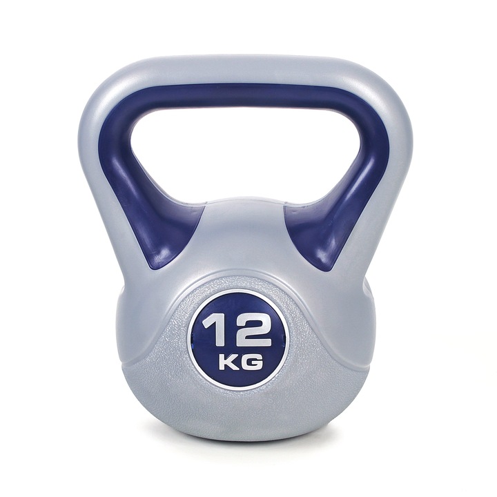 Haltera Kettlebell Master, vinil cu umplutura de ciment, 12kg, albastru/gri