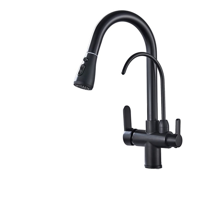 Konyhai csaptelep, 360°-ban forgatható, sárgaréz, fekete