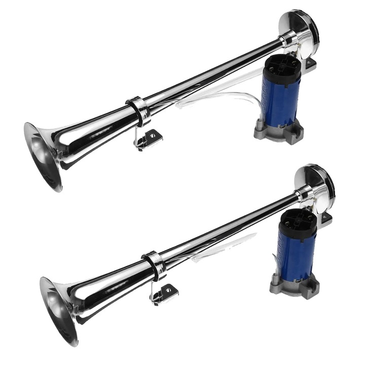Claxon auto, Single Trumpet, 178DB, 12V, 2 bucati, argintiu/albastru