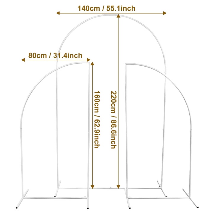 Set 3 arcade pentru nunta, metal, 80 x 160/140 x 220 cm, alb
