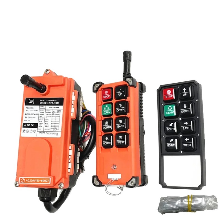 Vezeték nélküli ipari távirányító, 6 csatornás, IP65, 220V UHF, 1T1R, narancs/fekete