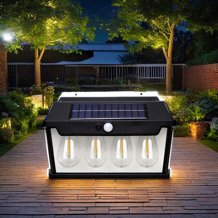 Lampa solara de perete cu 5 becuri LED, IP65, unghi inductie 120°, 65W, dimabil, negru, 2