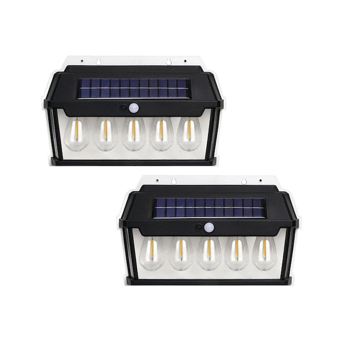 Lampa solara de perete cu 5 becuri LED, IP65, unghi inductie 120°, 65W, dimabil, negru, 2