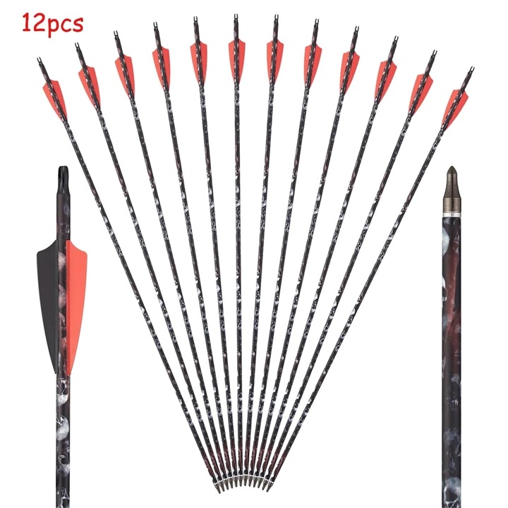 Sageti carbon, 12 bucati, 31.5 inch, rosu