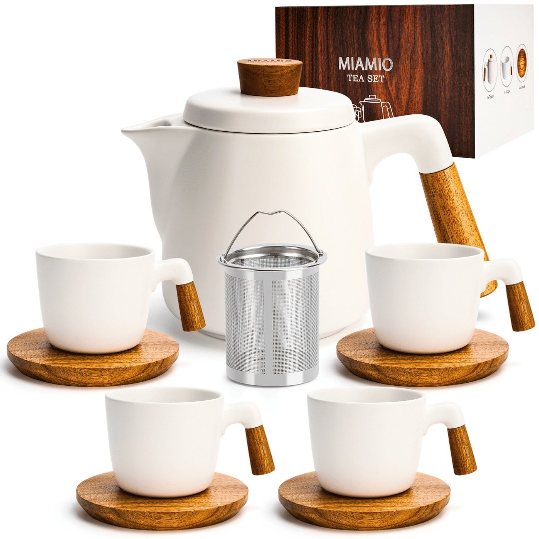 Set Ceainic cu infuzor si 4 Cesti pentru ceai, cu farfurii din