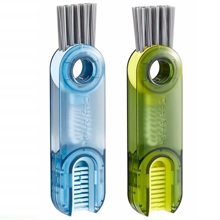 Set 2 Perie curatare 3 in 1, enkourakoko®, cu capete speciale, capace, cani si tetine, Albastru/ Verde