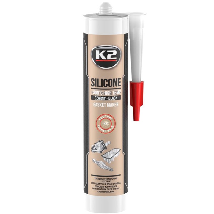 Silicon neutru K2, rezistent la temperaturi inalte, UV, negru, 300ml
