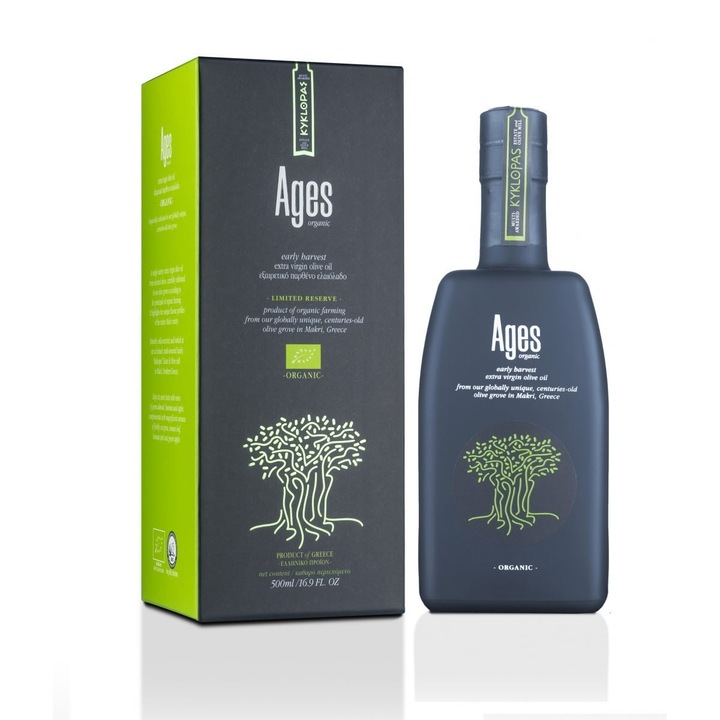 Ulei de masline extravirgin Kyklopas, organic, varietatea "Makre", Thrace, cules manual, presat in 90 minute, editie limitata, 500ml