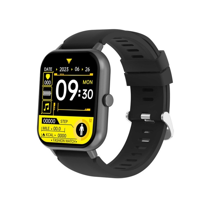 Ceas Smartwatch Sport, Mokeum, Full Screen Touch, ecran tactil 1.83 inch, compatibil Android/iOS, negru