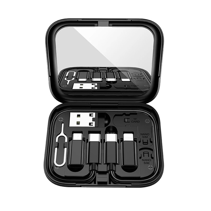 Kábelkészlet, Micro-USB, Type-C, Lightning, USB-adapterek - Hoco Treasure Box (U114) - Fekete